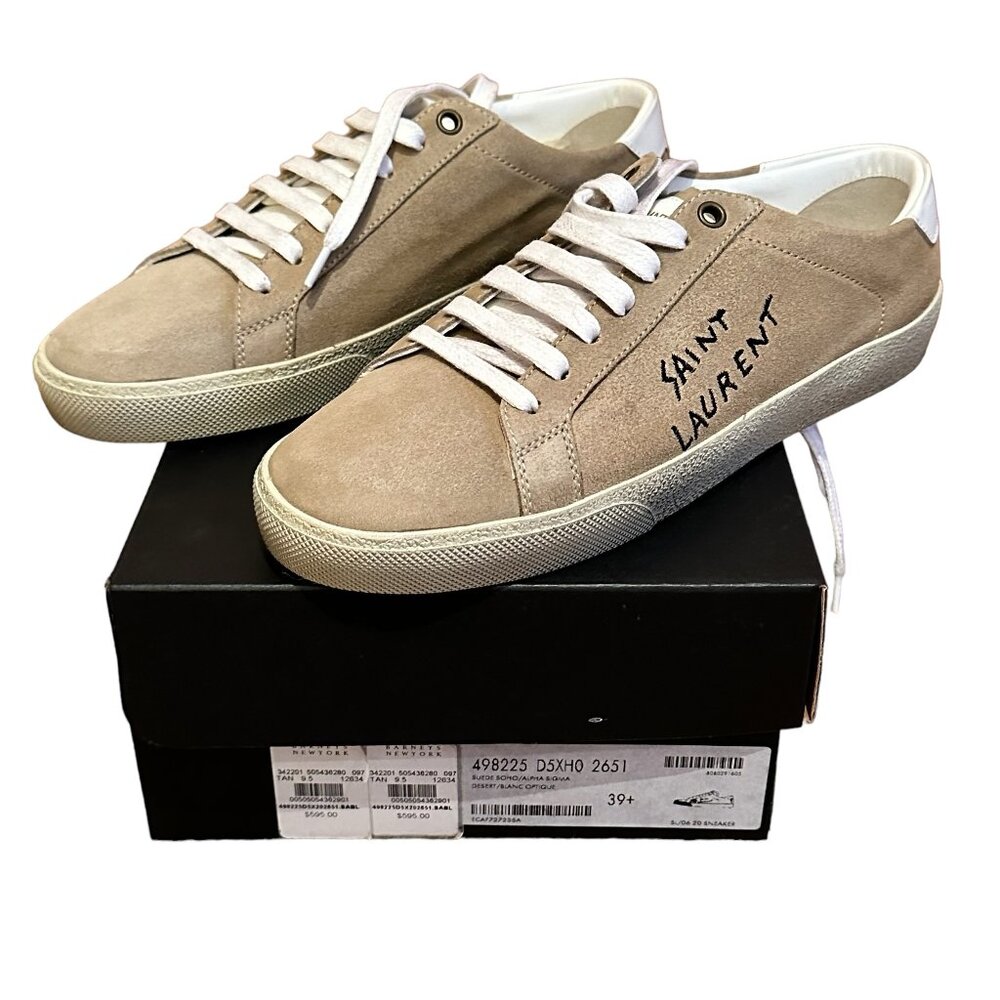 Saint Laurent Authenticated Suede Sneakers, Tan, Size 39.5 EU, 9.5 US